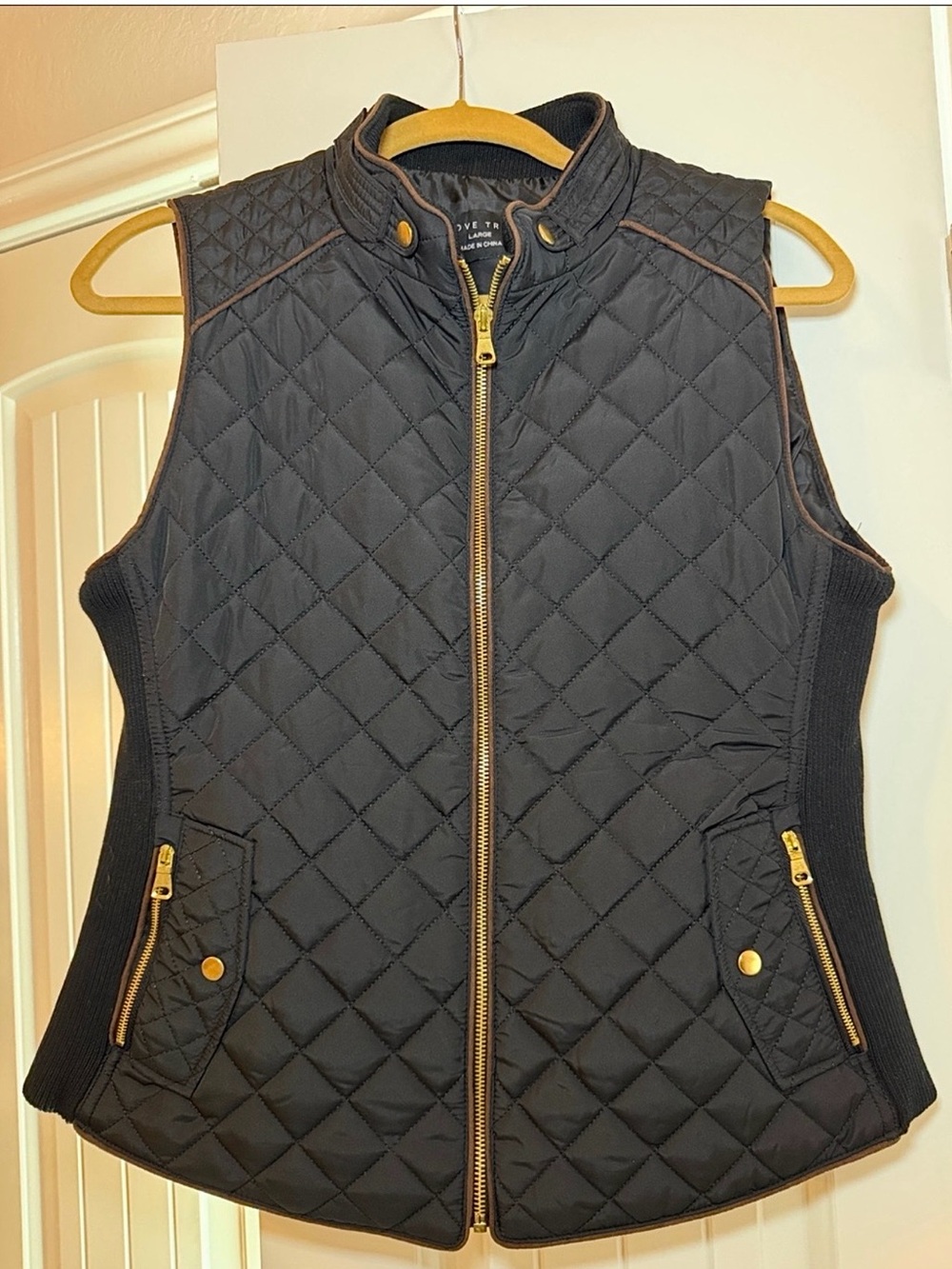 Quilted Sleeveless Vest with Gold Hardware - Black